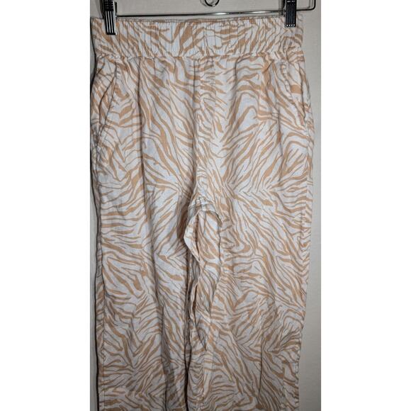 Nicole Miller Womens Zebra Animal Print Wide Leg Pants Sz S Linen White beige - Picture 2 of 6
